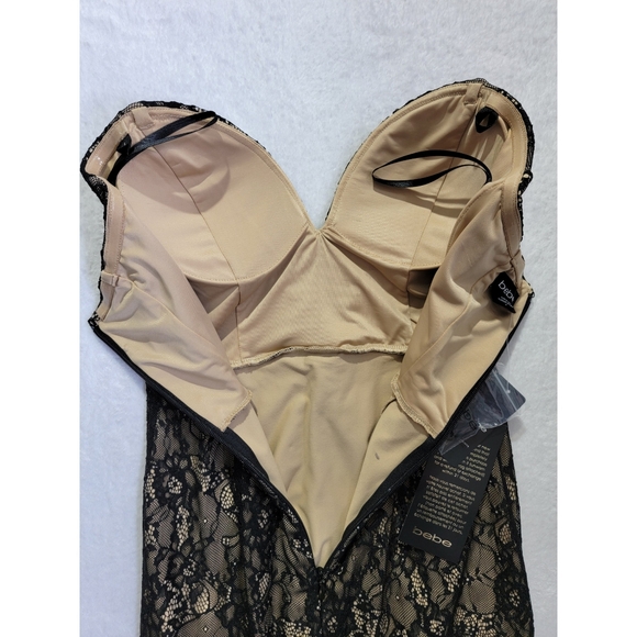 NWT BEBE Sheila Strap Optional Deep V Lace Lined Dress Sexy Cocktail Size 4 - Picture 8 of 16